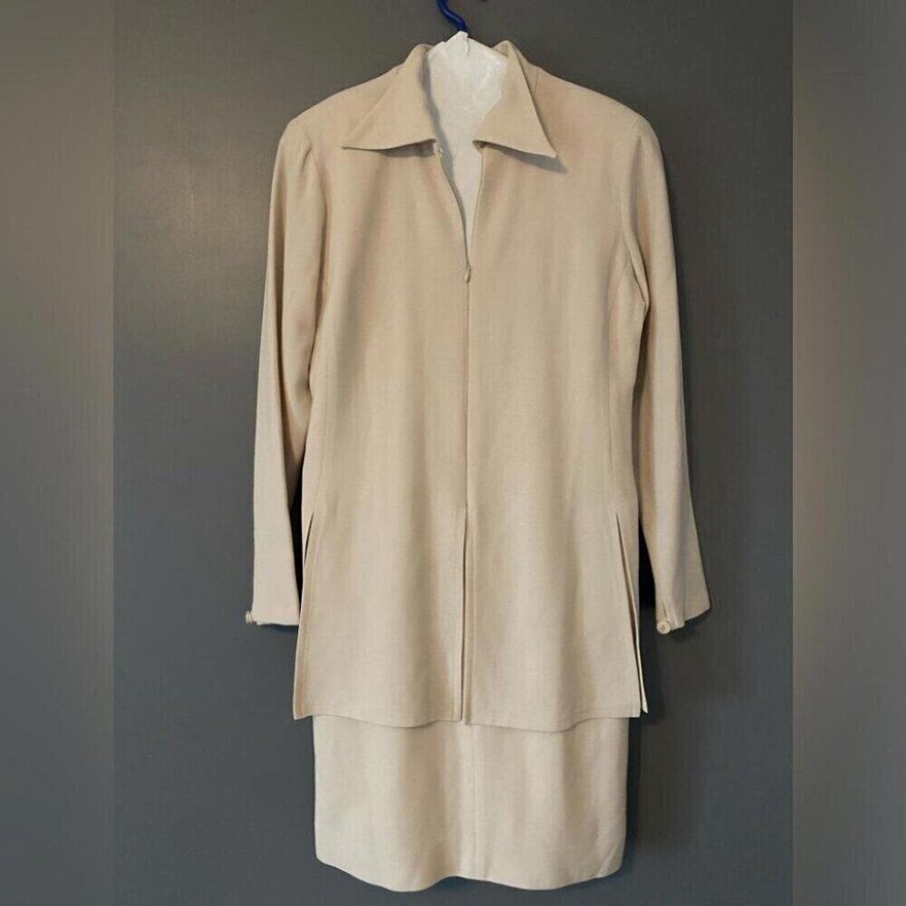 Cream 90s Vintage Blazer Dress Medium Quiet Luxury Minimalist Corporate Chic - Picture 2 of 14